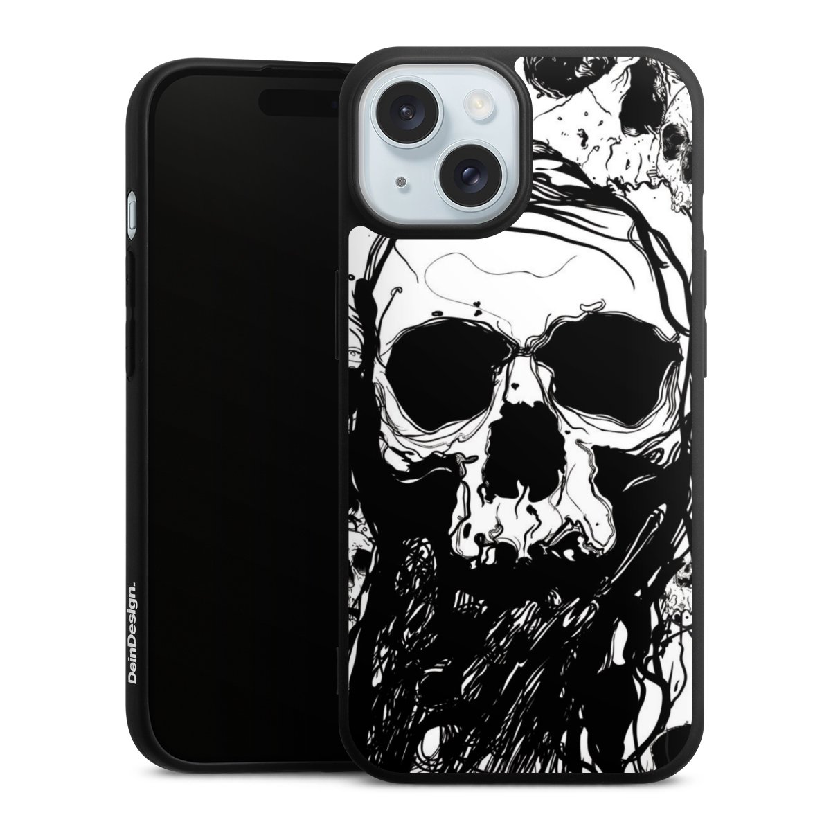 iPhone 15 Handy Premium Silikon Hülle Handyhülle schwarz Case Totenkopf Halloween Silikon Premium Case