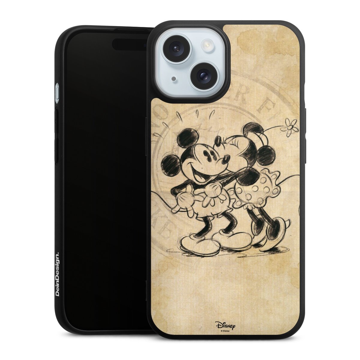 iPhone 15 Handy Premium Silikon Hülle Handyhülle schwarz Case Mickey Mouse Vintage Minnie Mouse Silikon Premium Case