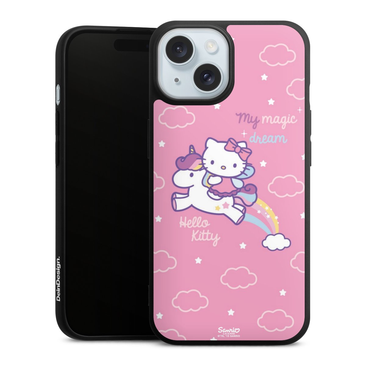 iPhone 15 Handy Premium Silikon Hülle Handyhülle schwarz Case Einhorn Official Licensed Product Hello Kitty Silikon Premium Case