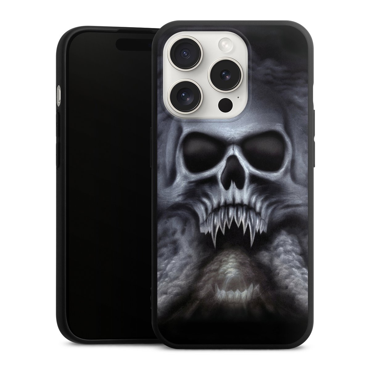 iPhone 15 Pro Handy Premium Silikon Hülle Handyhülle schwarz Case Totenkopf Skull Silikon Premium Case