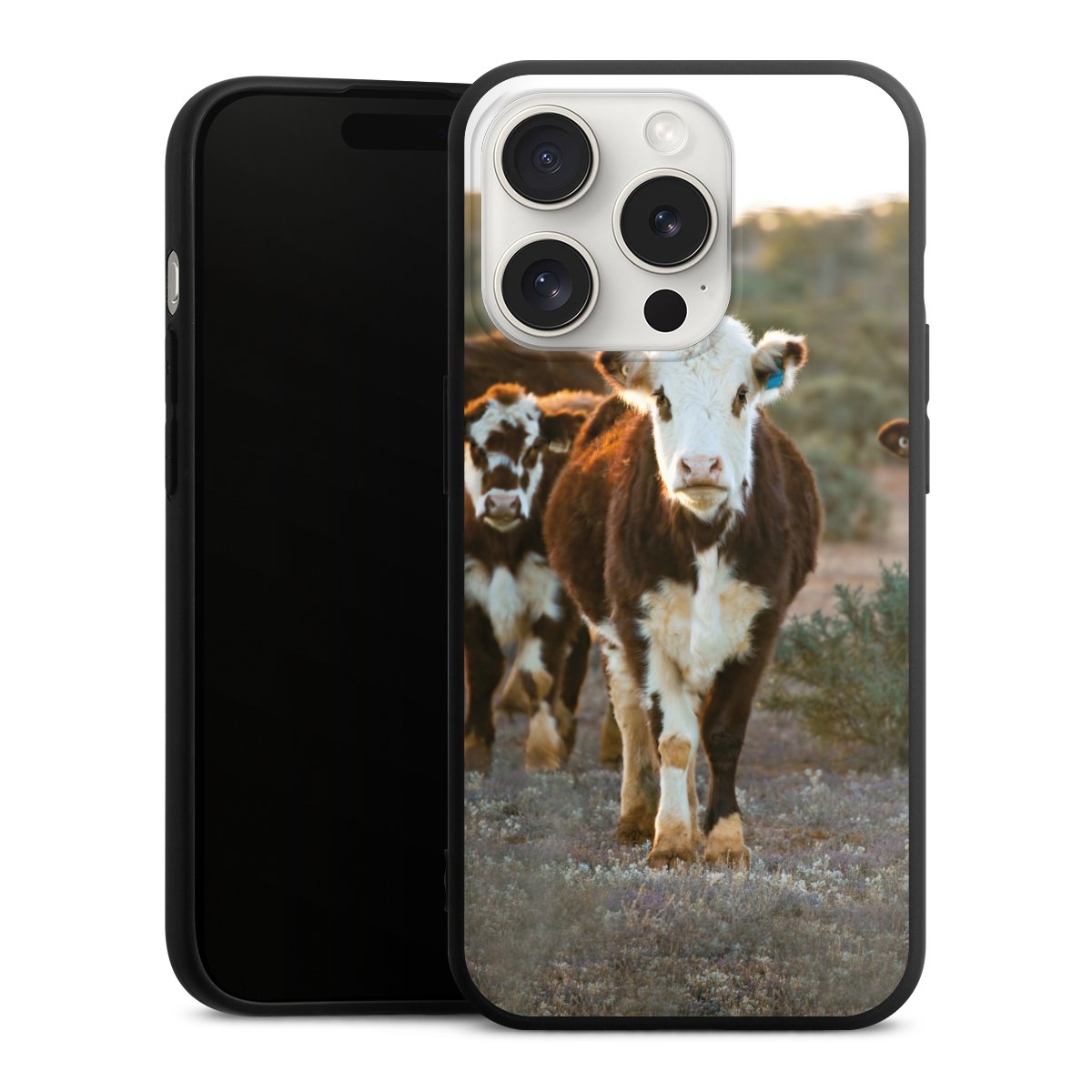 iPhone 15 Pro Handy Premium Silikon Hülle Handyhülle schwarz Case Cow Farmer Calf Silikon Premium Case