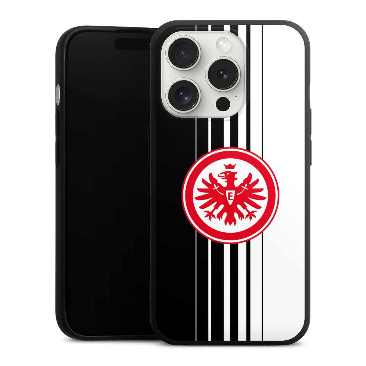 iPhone 15 Pro Handy Premium Silikon Hülle Handyhülle schwarz Case Stripes Eintracht Frankfurt Official Licensed Product Silikon Premium Case