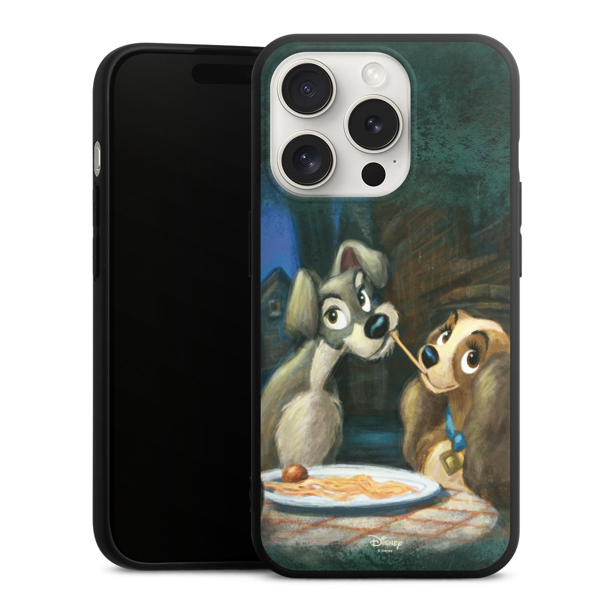 iPhone 15 Pro Handy Premium Silikon Hülle Handyhülle schwarz Case Lady And The Tramp Official Licensed Product Disney Silikon Premium Case