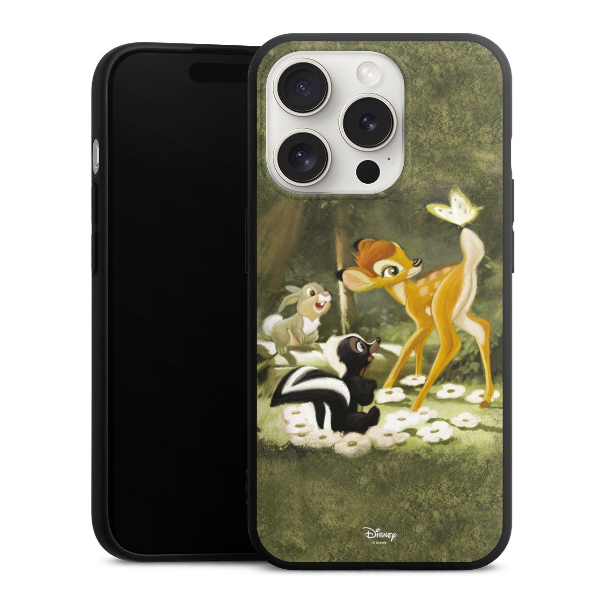 iPhone 15 Pro Handy Premium Silikon Hülle Handyhülle schwarz Case Disney Official Licensed Product Bambi Silikon Premium Case