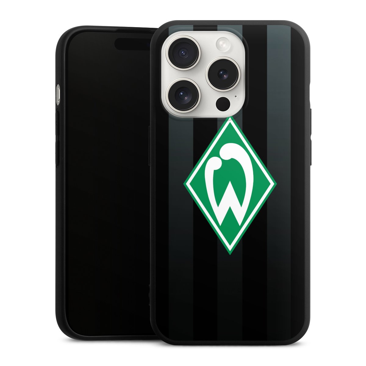 iPhone 15 Pro Handy Premium Silikon Hülle Handyhülle schwarz Case Stripes Sv Werder Bremen Official Licensed Product Silikon Premium Case