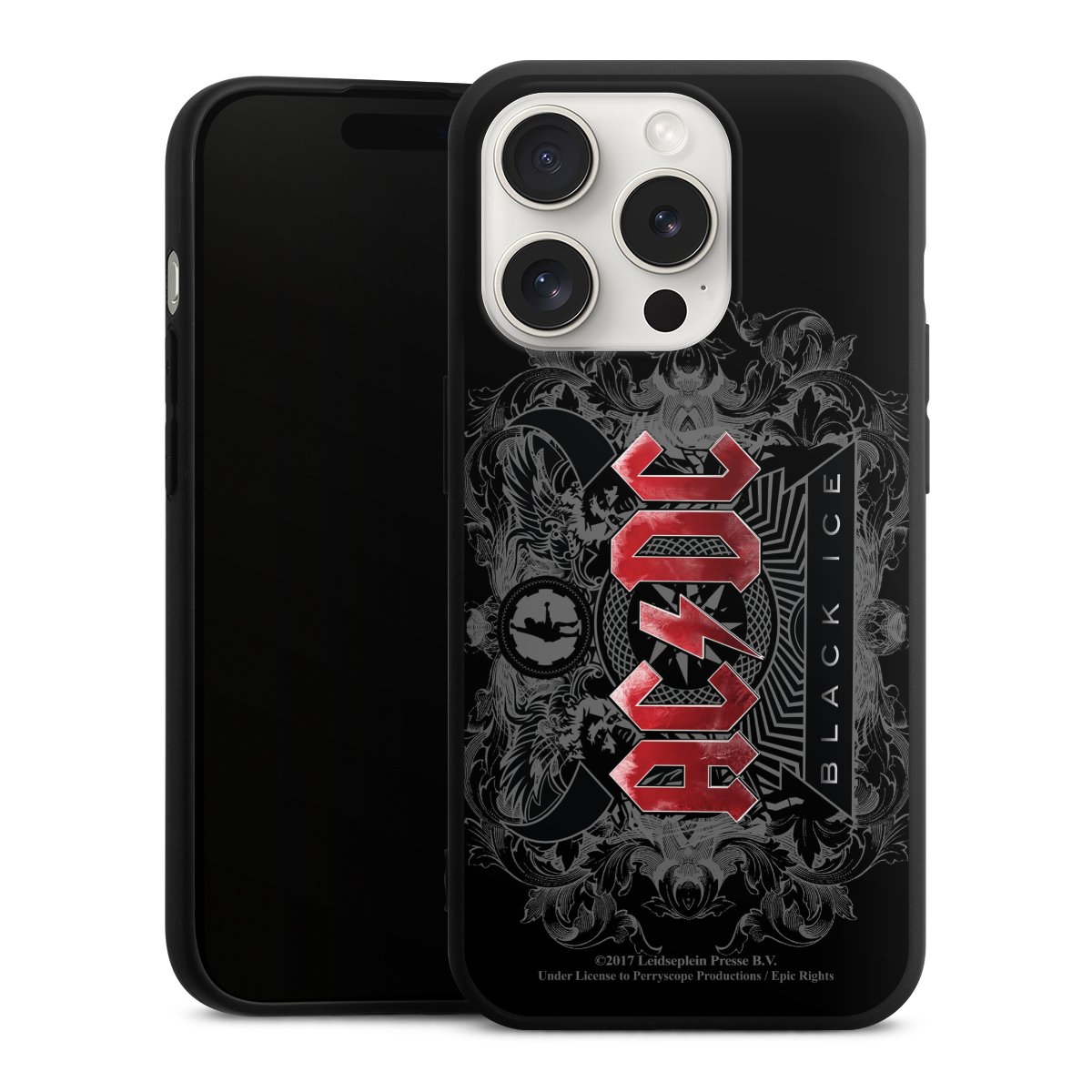 iPhone 15 Pro Handy Premium Silikon Hülle Handyhülle schwarz Case Merchandise Black Ice Acdc Silikon Premium Case