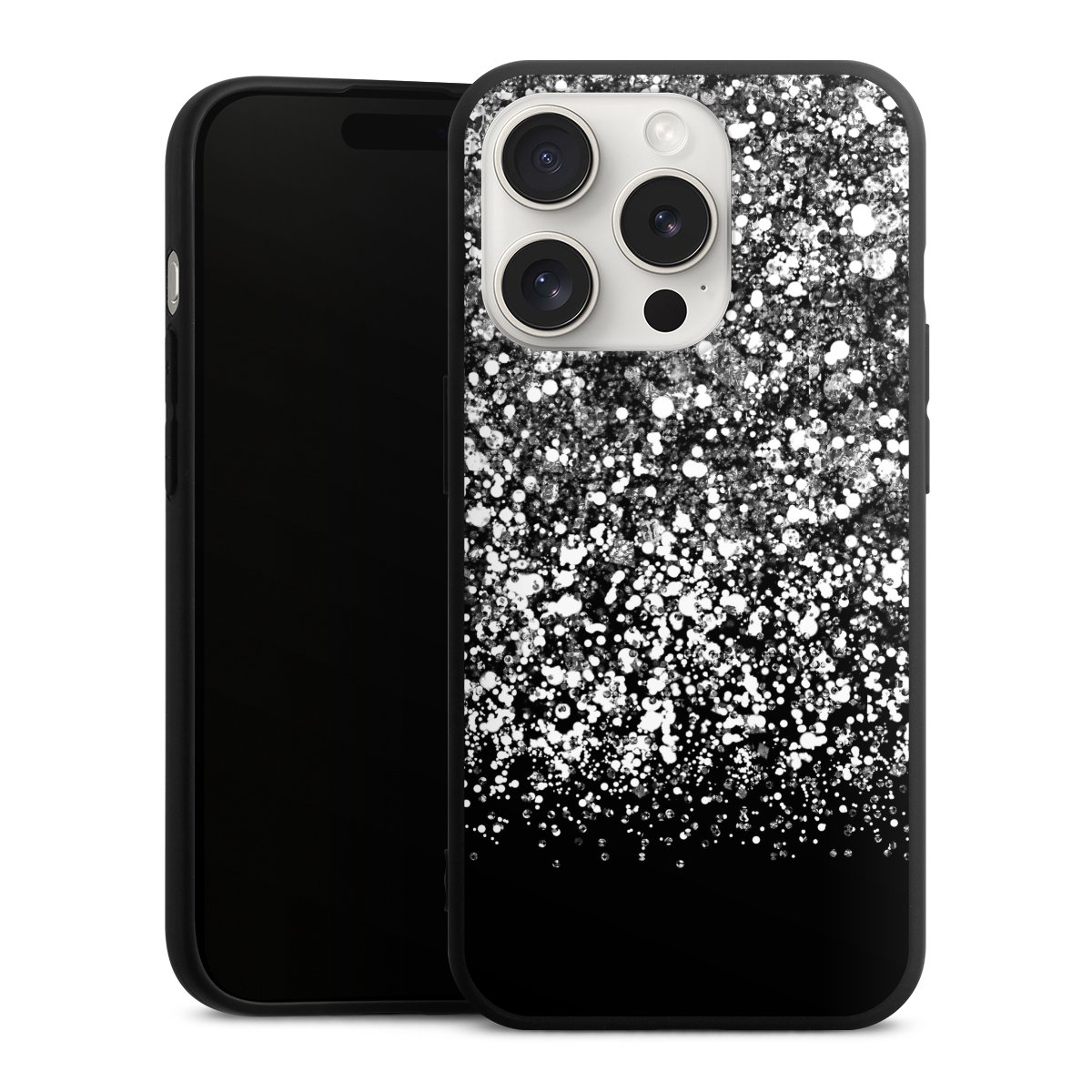 iPhone 15 Pro Handy Premium Silikon Hülle Handyhülle schwarz Case Glitzer Snowflake Muster Silikon Premium Case