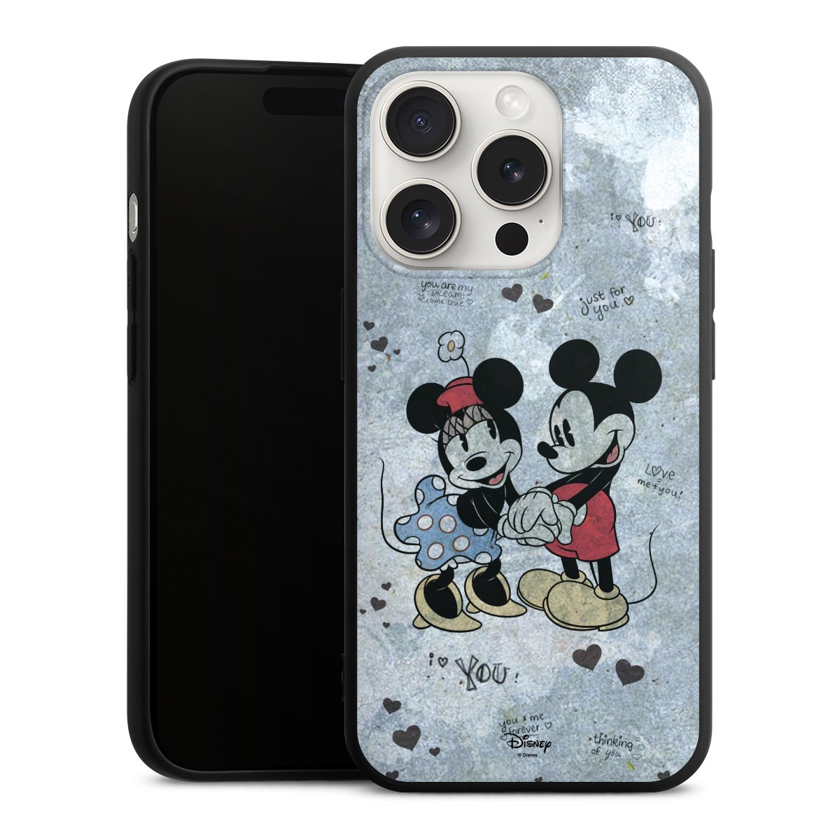 iPhone 15 Pro Handy Premium Silikon Hülle Handyhülle schwarz Case Mickey & Minnie Mouse Vintage Disney Silikon Premium Case