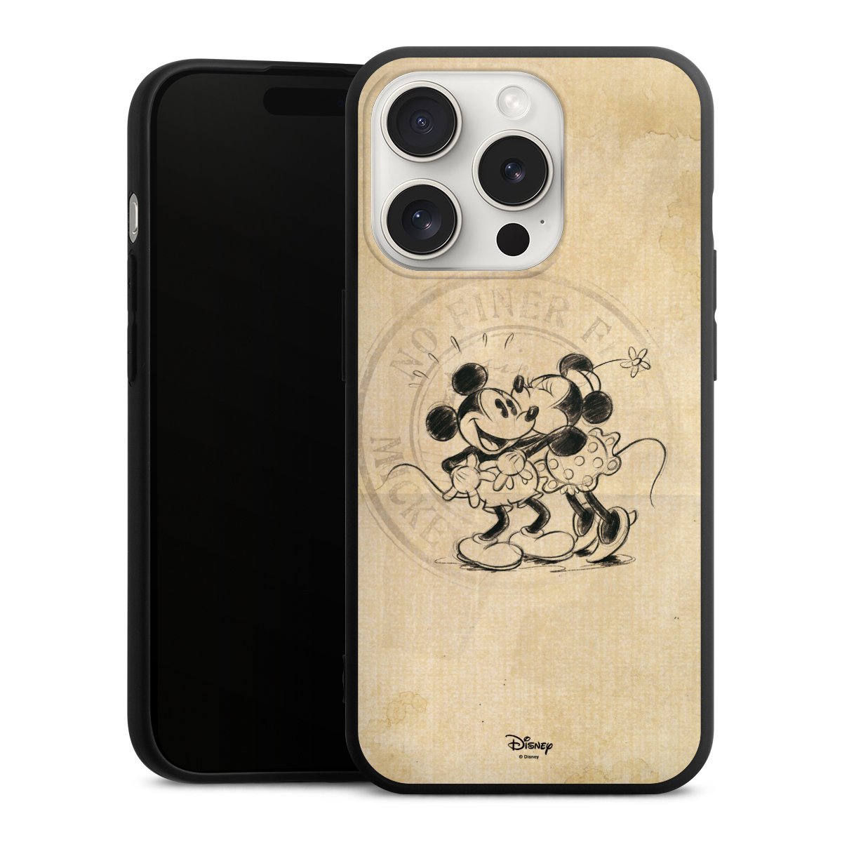 iPhone 15 Pro Handy Premium Silikon Hülle Handyhülle schwarz Case Mickey Mouse Vintage Minnie Mouse Silikon Premium Case