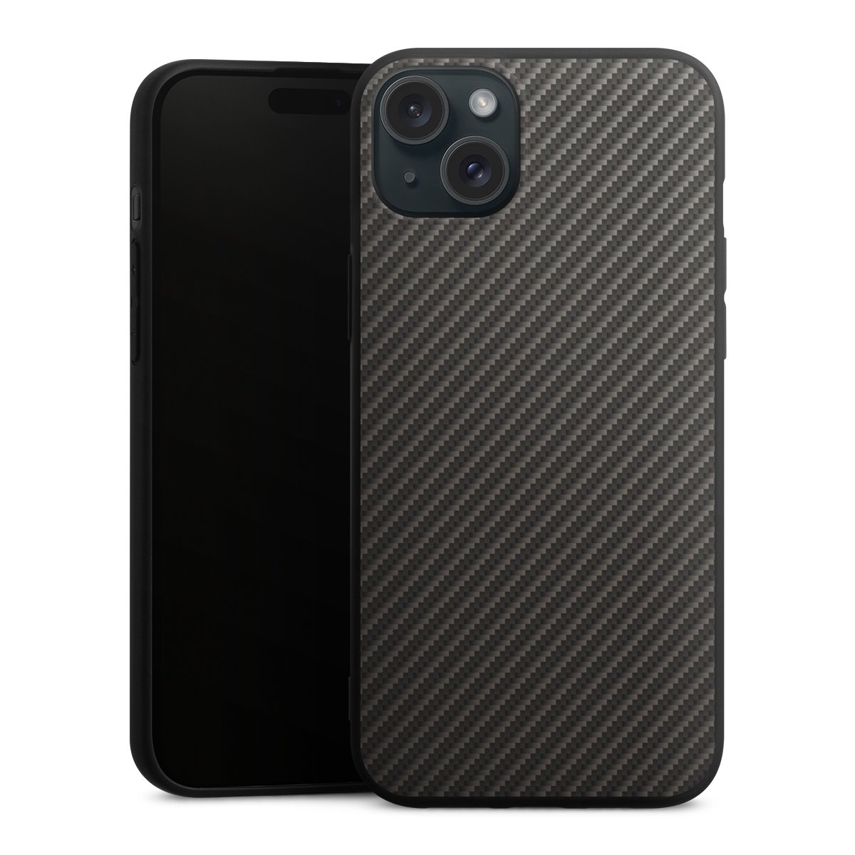 iPhone 15 Plus Handy Premium Silikon Hülle Handyhülle schwarz Case Metallic Look Carbon Muster Silikon Premium Case