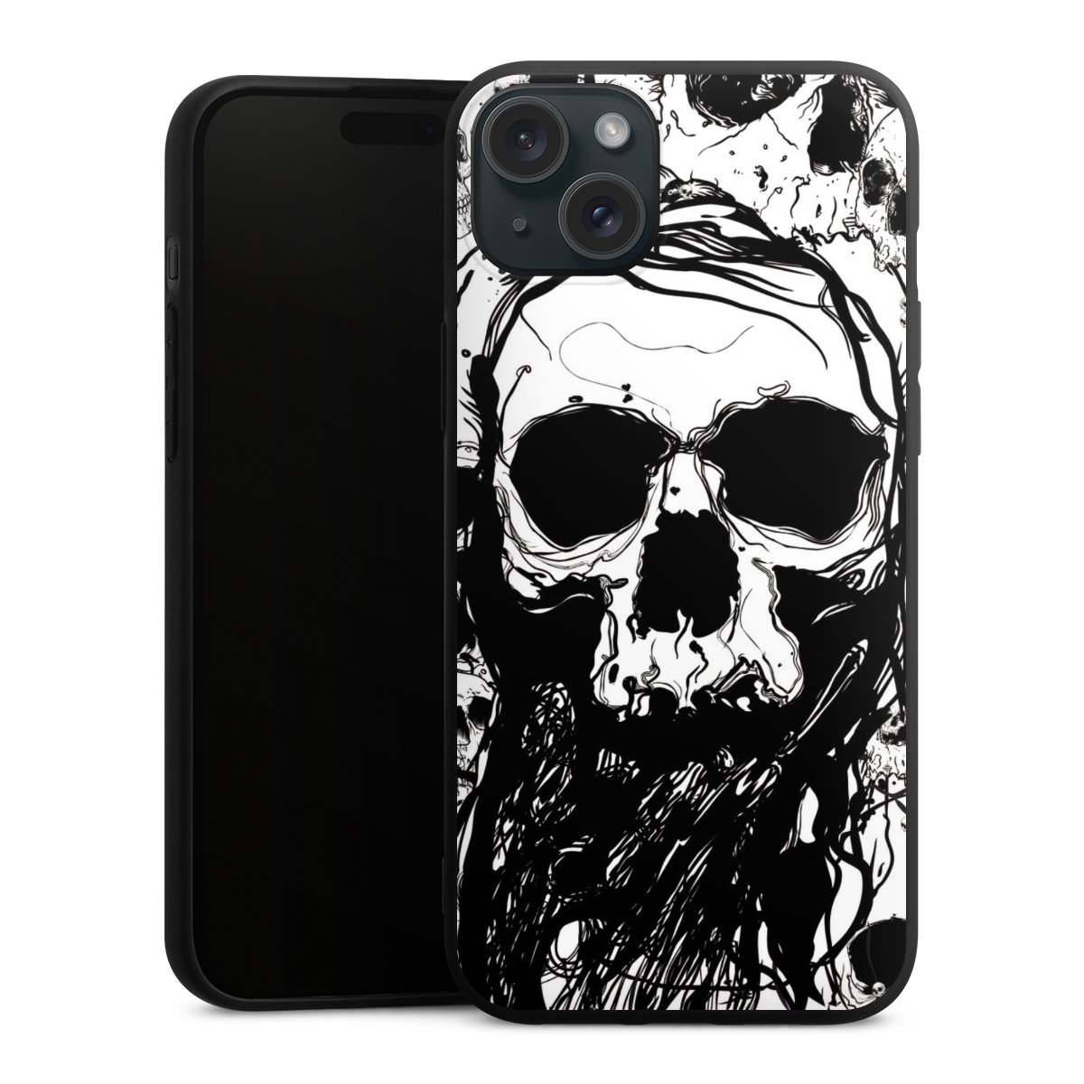 iPhone 15 Plus Handy Premium Silikon Hülle Handyhülle schwarz Case Totenkopf Halloween Silikon Premium Case