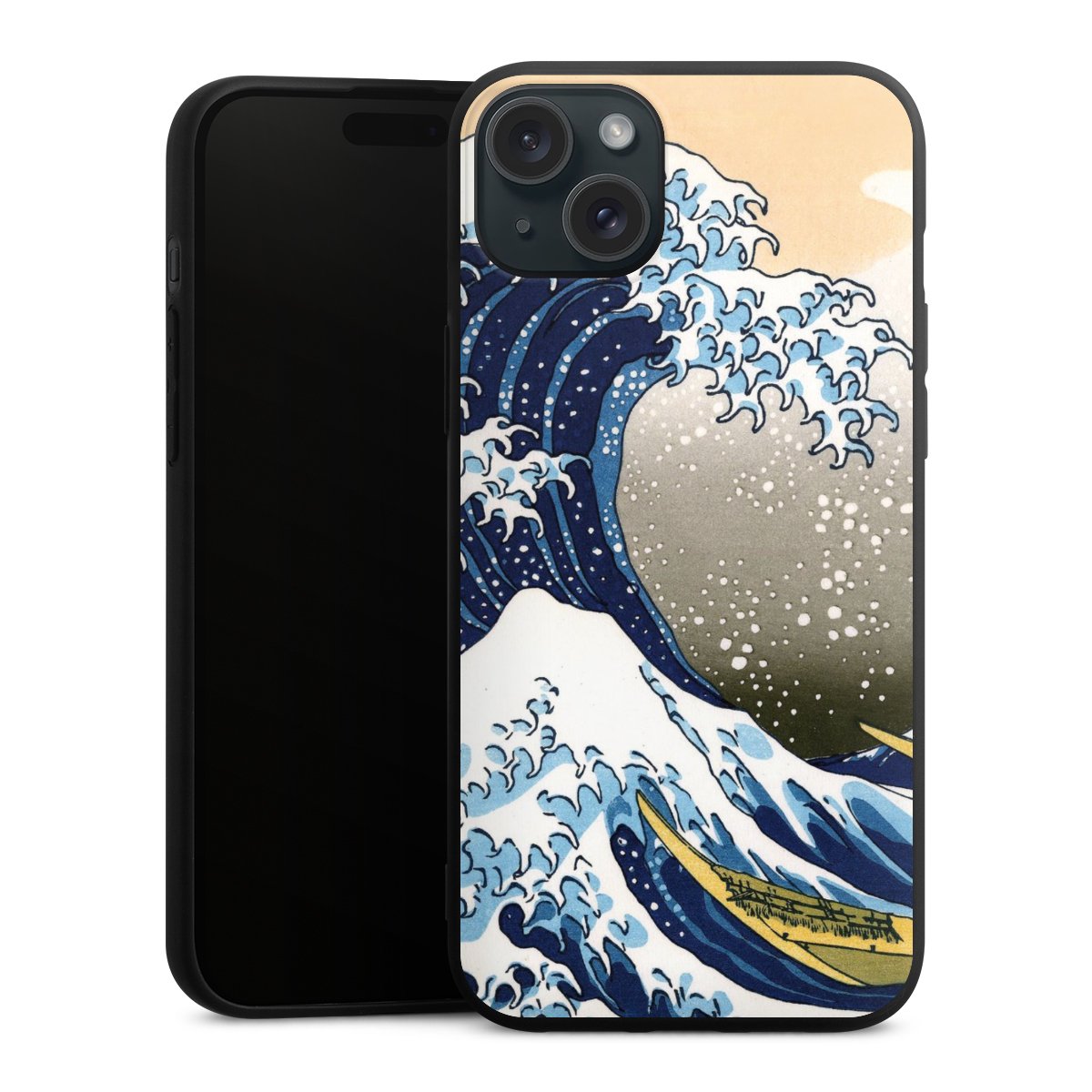 iPhone 15 Plus Handy Premium Silikon Hülle Handyhülle schwarz Case Kunst Katsushika Hokusai Die Große Welle Vor Kanagawa Silikon Premium Case