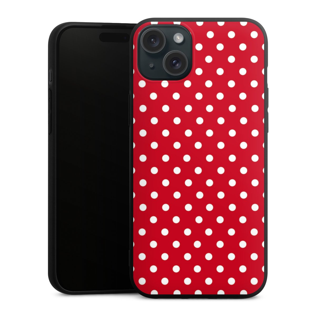 iPhone 15 Plus Handy Premium Silikon Hülle Handyhülle schwarz Case Points Polka Dots Retro Silikon Premium Case