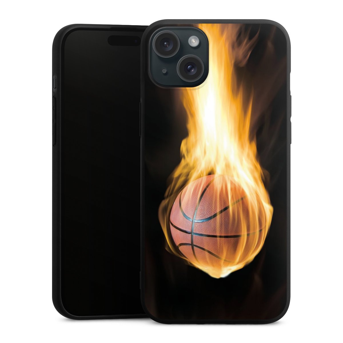 iPhone 15 Plus Handy Premium Silikon Hülle Handyhülle schwarz Case Basketball Sports Fire Silikon Premium Case