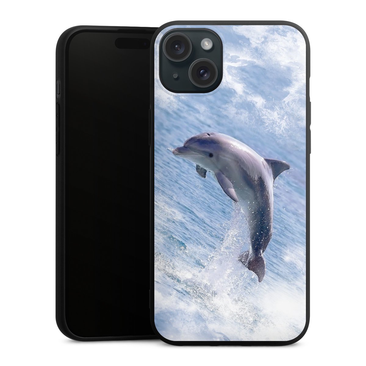 iPhone 15 Plus Handy Premium Silikon Hülle Handyhülle schwarz Case Dolphin Ocean Wale Silikon Premium Case