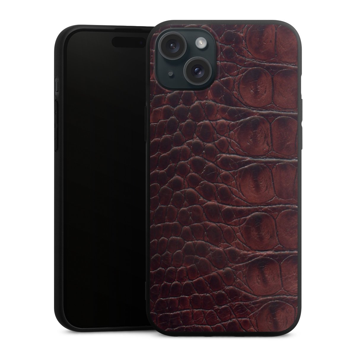 iPhone 15 Plus Handy Premium Silikon Hülle Handyhülle schwarz Case Crocodile Animal Print Leather Silikon Premium Case