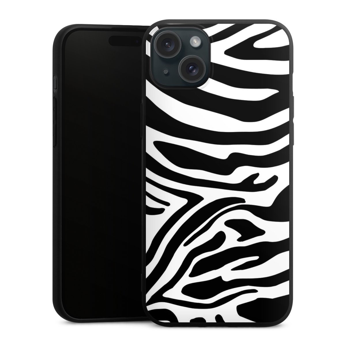 iPhone 15 Plus Handy Premium Silikon Hülle Handyhülle schwarz Case Zebra Animal Look Animal Print Silikon Premium Case