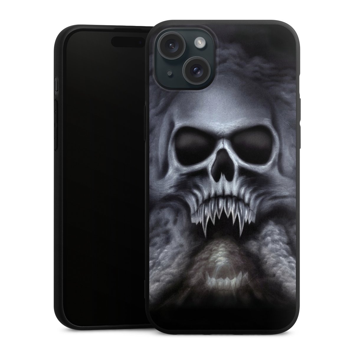 iPhone 15 Plus Handy Premium Silikon Hülle Handyhülle schwarz Case Totenkopf Skull Silikon Premium Case