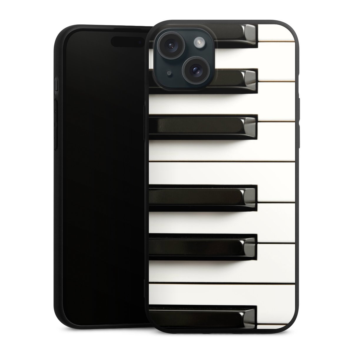 iPhone 15 Plus Handy Premium Silikon Hülle Handyhülle schwarz Case Klavier Piano Music Silikon Premium Case