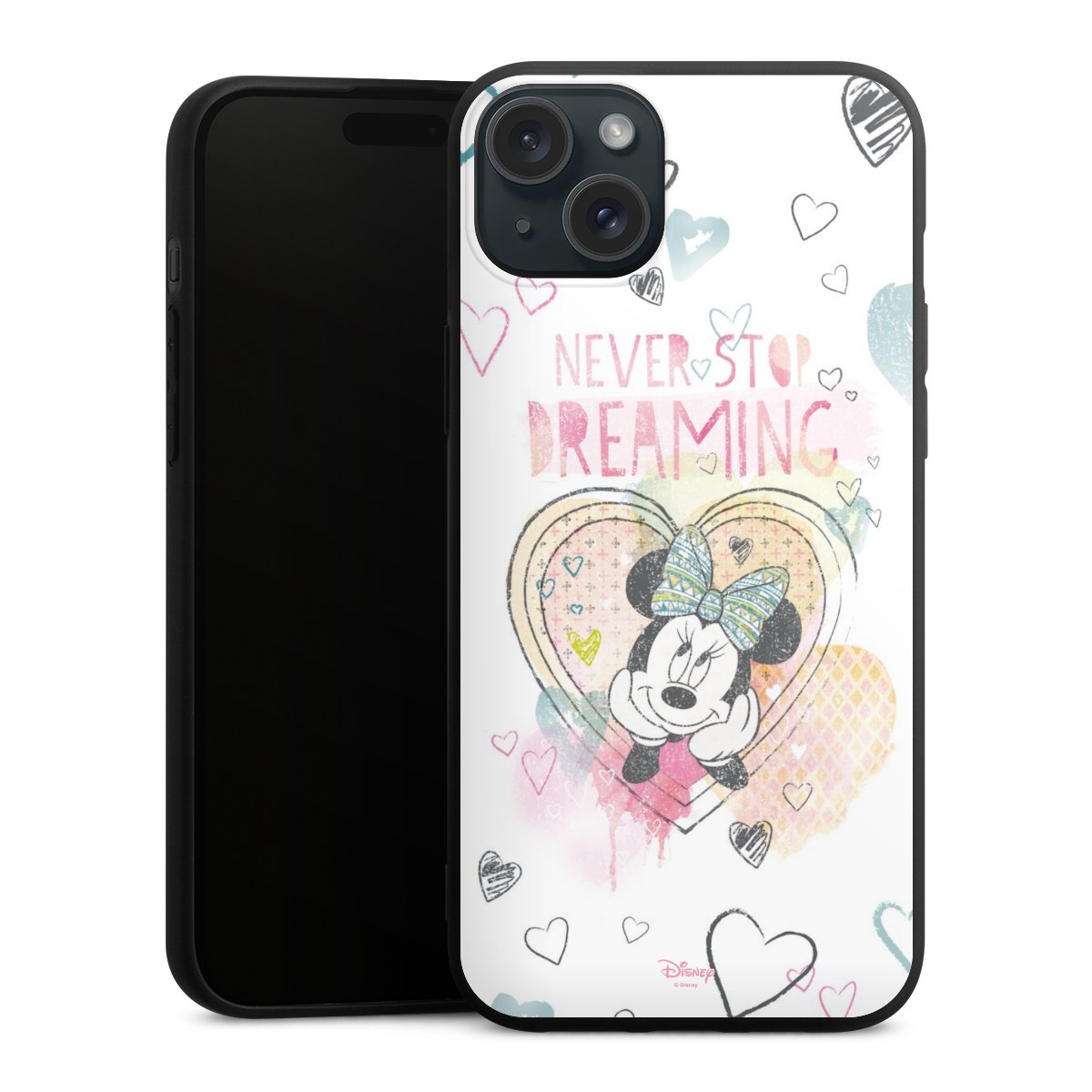 iPhone 15 Plus Handy Premium Silikon Hülle Handyhülle schwarz Case Disney Official Licensed Product Minnie Mouse Silikon Premium Case