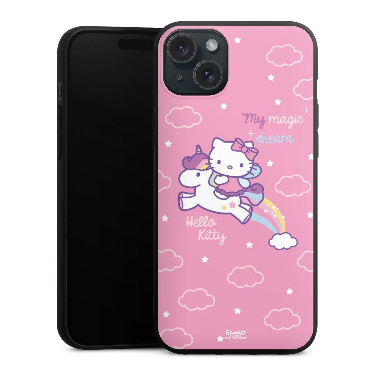 iPhone 15 Plus Handy Premium Silikon Hülle Handyhülle schwarz Case Einhorn Official Licensed Product Hello Kitty Silikon Premium Case