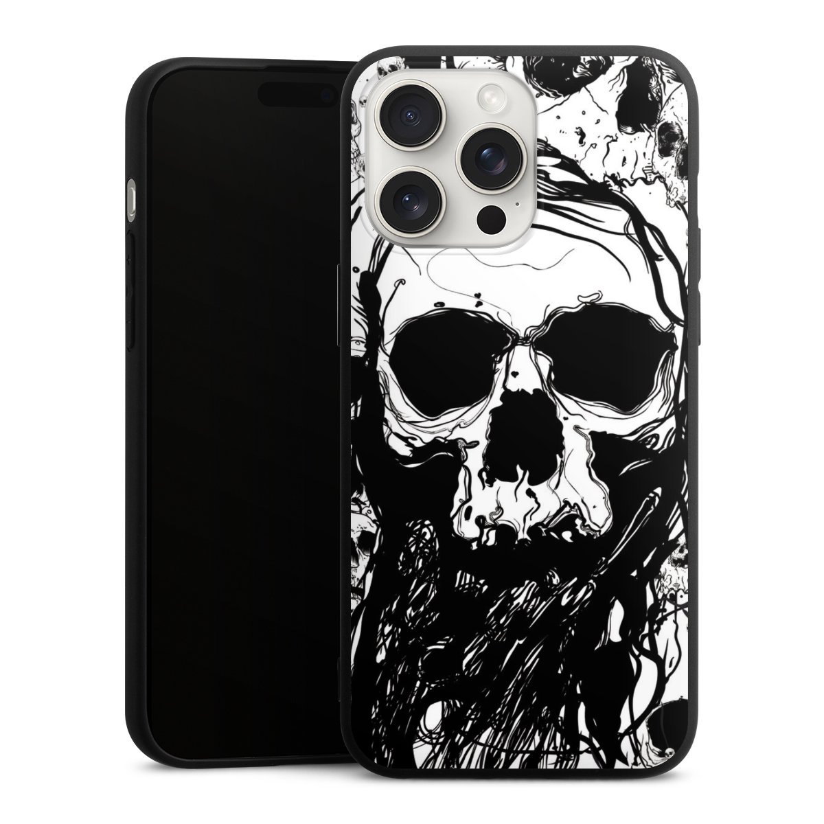 iPhone 15 Pro Max Handy Premium Silikon Hülle Handyhülle schwarz Case Totenkopf Halloween Silikon Premium Case