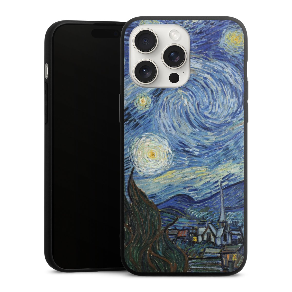 iPhone 15 Pro Max Handy Premium Silikon Hülle Handyhülle schwarz Case The Starry Night Kunst Vincent Van Gogh Silikon Premium Case