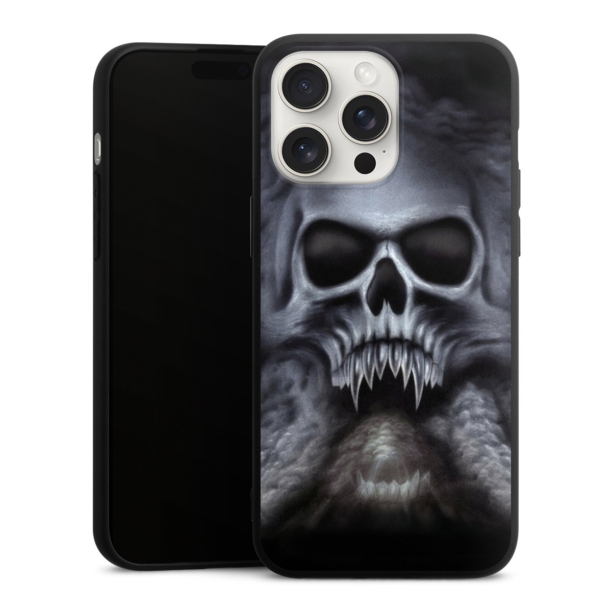 iPhone 15 Pro Max Handy Premium Silikon Hülle Handyhülle schwarz Case Totenkopf Skull Silikon Premium Case