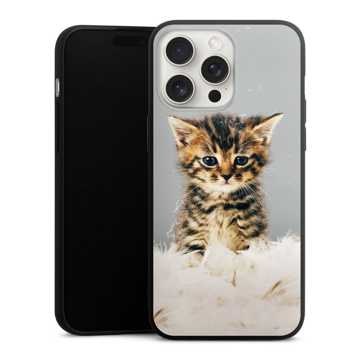 iPhone 15 Pro Max Handy Premium Silikon Hülle Handyhülle schwarz Case Cat Feather Pet Silikon Premium Case