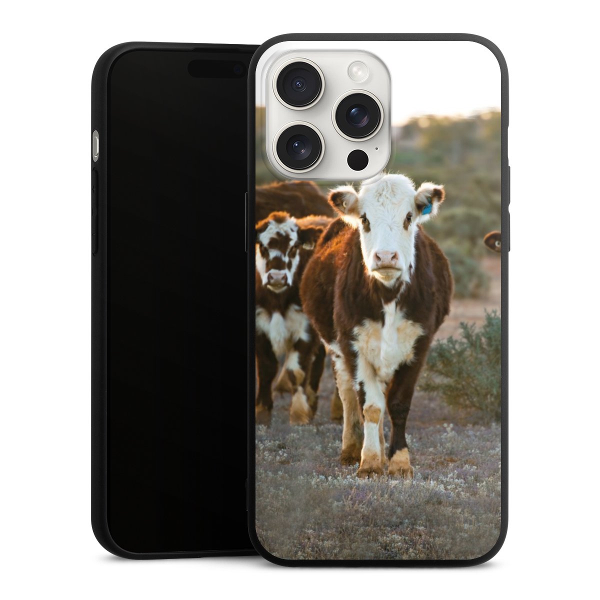 iPhone 15 Pro Max Handy Premium Silikon Hülle Handyhülle schwarz Case Cow Farmer Calf Silikon Premium Case