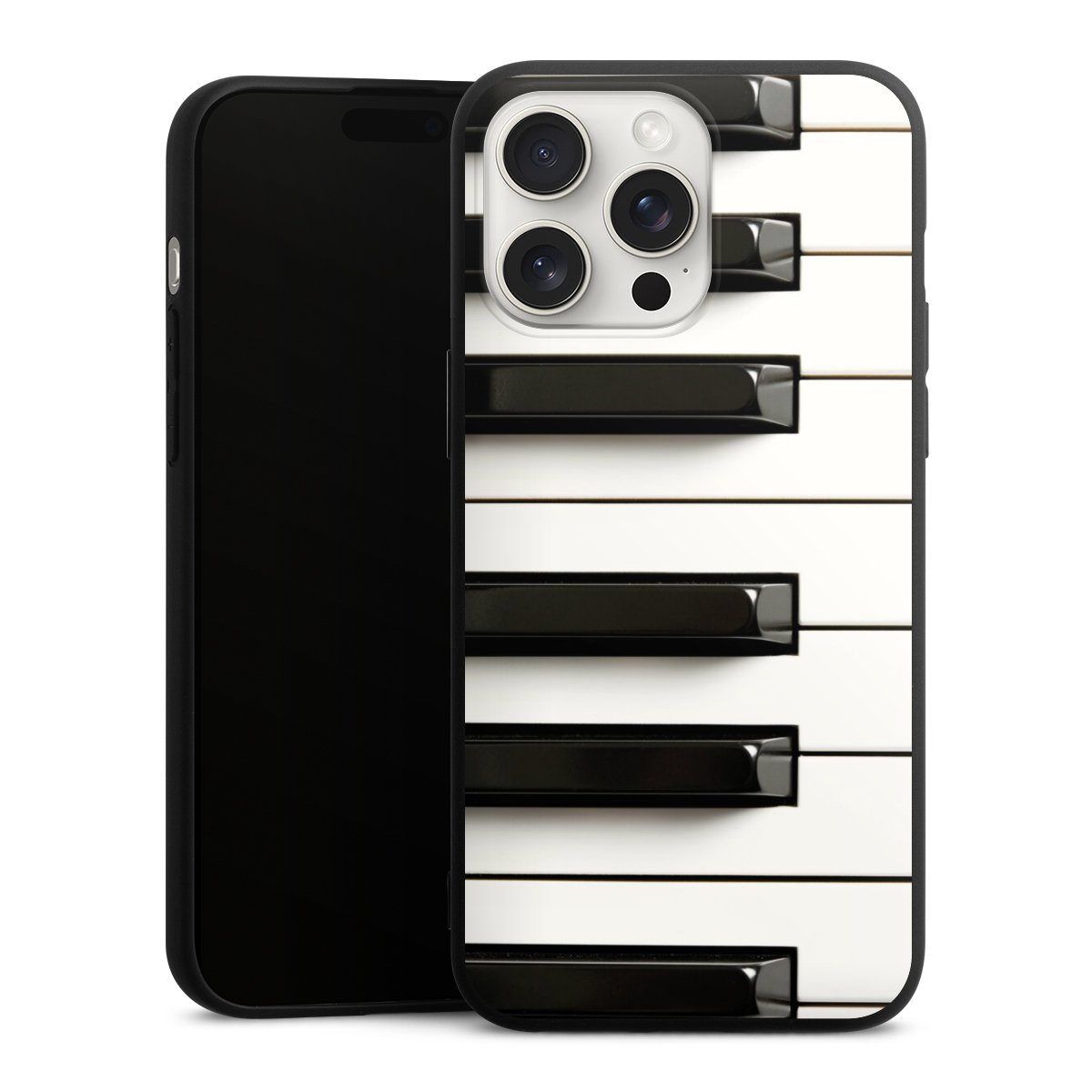 iPhone 15 Pro Max Handy Premium Silikon Hülle Handyhülle schwarz Case Klavier Piano Music Silikon Premium Case