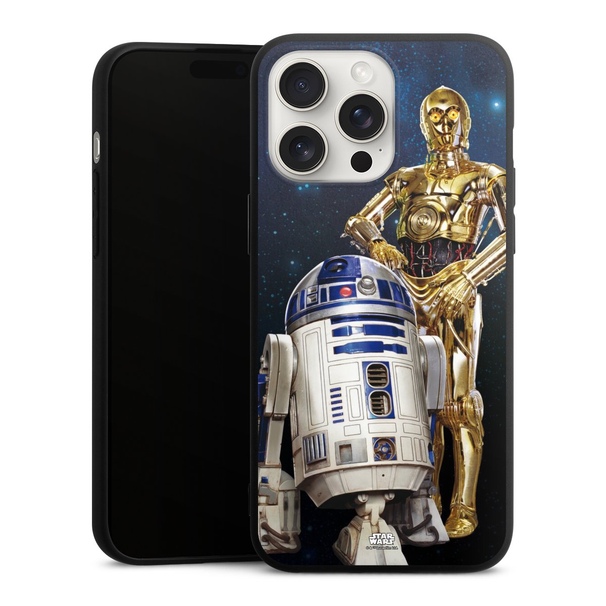 iPhone 15 Pro Max Handy Premium Silikon Hülle Handyhülle schwarz Case Weltall Star Wars R2d2 Silikon Premium Case