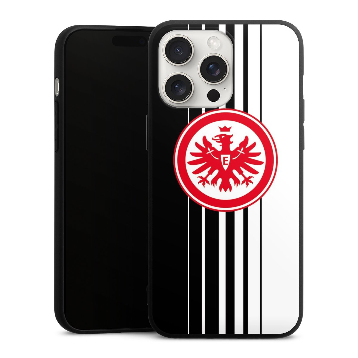 iPhone 15 Pro Max Handy Premium Silikon Hülle Handyhülle schwarz Case Stripes Eintracht Frankfurt Official Licensed Product Silikon Premium Case