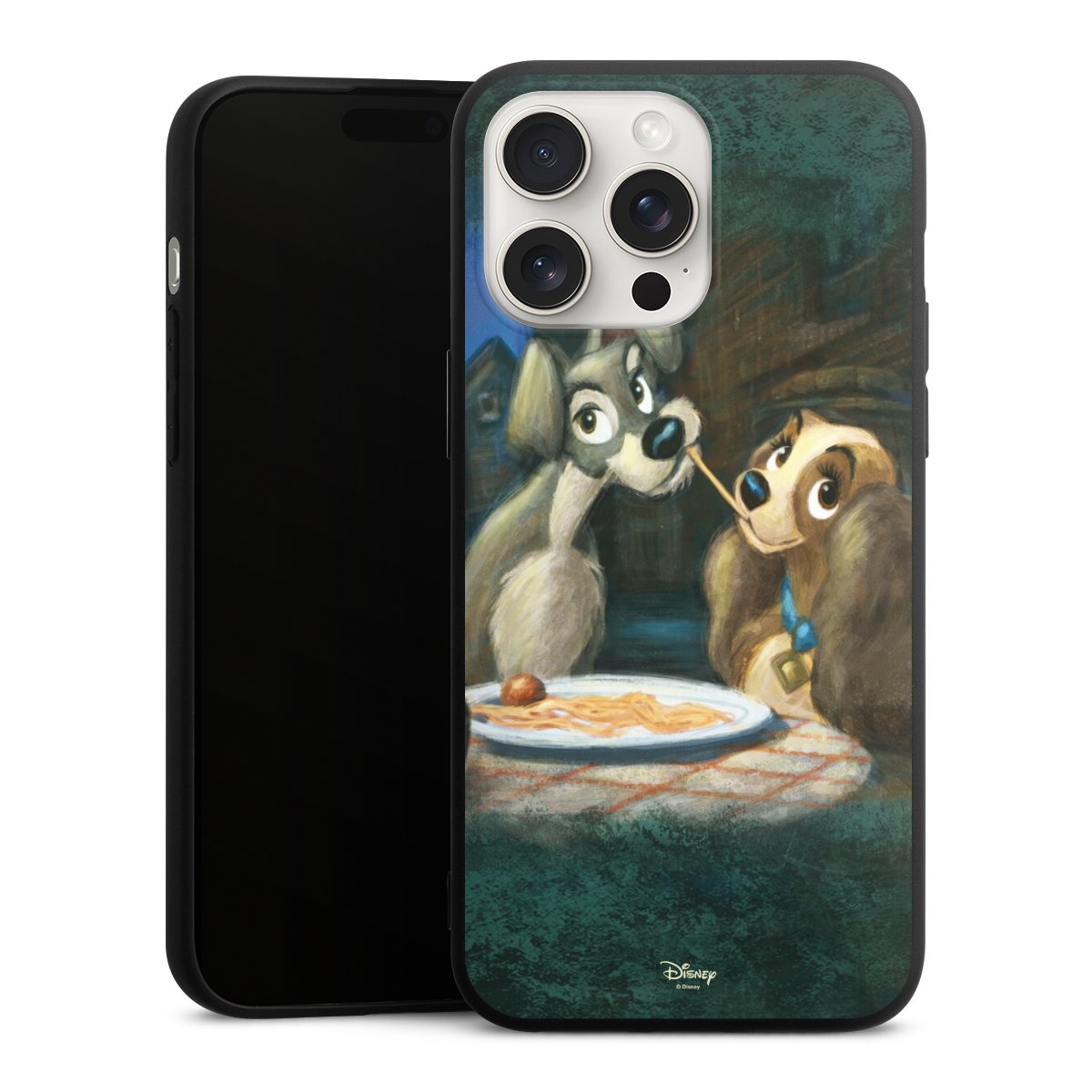 iPhone 15 Pro Max Handy Premium Silikon Hülle Handyhülle schwarz Case Lady And The Tramp Official Licensed Product Disney Silikon Premium Case