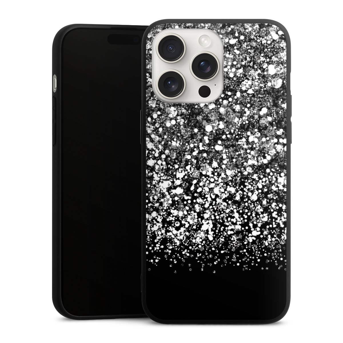 iPhone 15 Pro Max Handy Premium Silikon Hülle Handyhülle schwarz Case Glitzer Snowflake Muster Silikon Premium Case