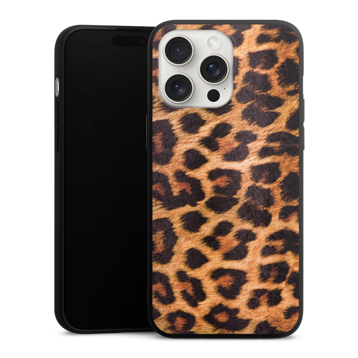 iPhone 15 Pro Max Handy Premium Silikon Hülle Handyhülle schwarz Case Animal Print Leopard Fur Silikon Premium Case