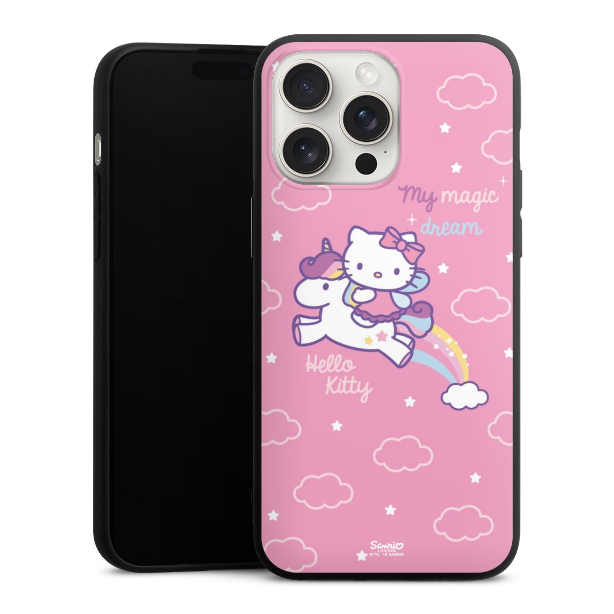 iPhone 15 Pro Max Handy Premium Silikon Hülle Handyhülle schwarz Case Einhorn Official Licensed Product Hello Kitty Silikon Premium Case