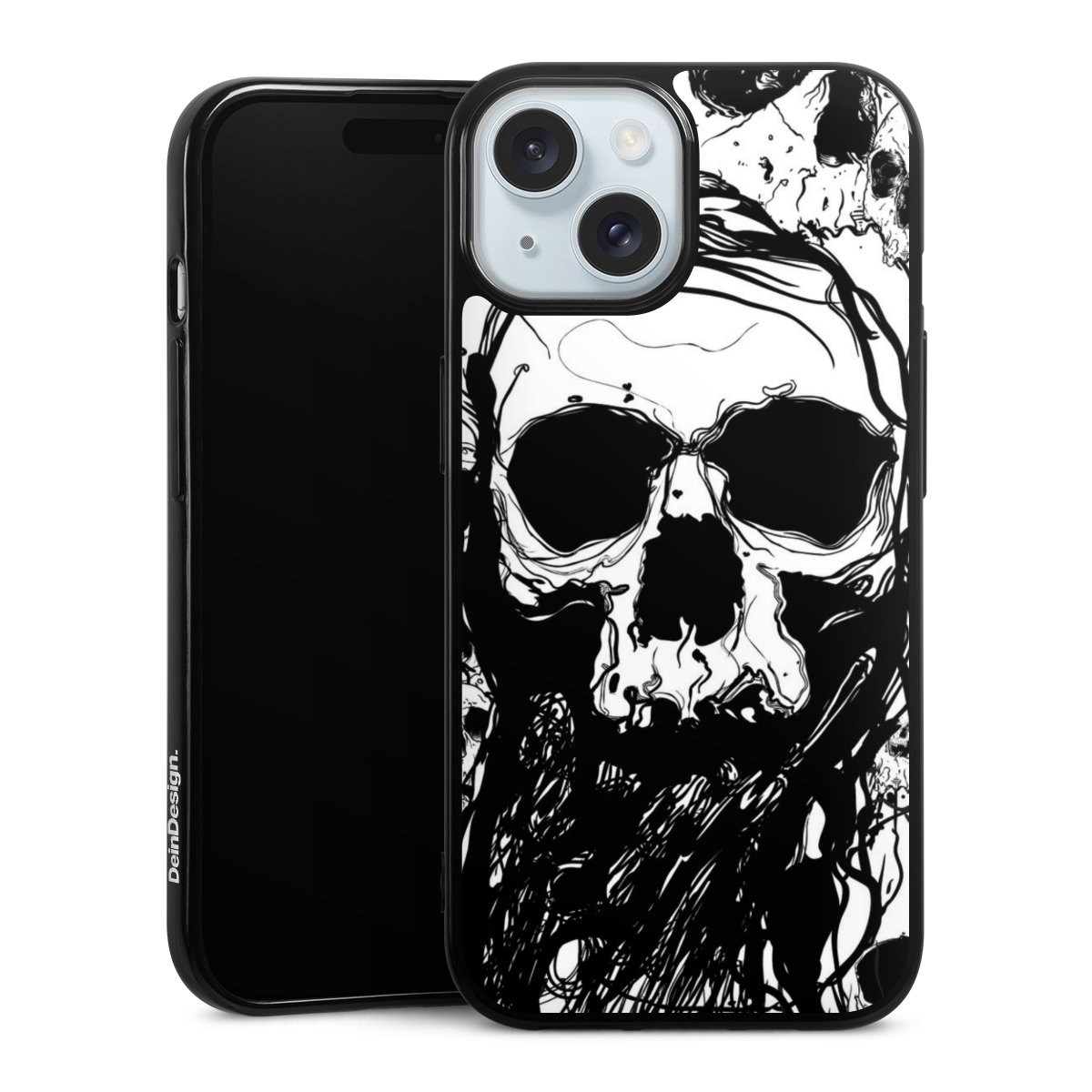 iPhone 15 Handy Silikon Hülle Case schwarz Handyhülle Totenkopf Halloween