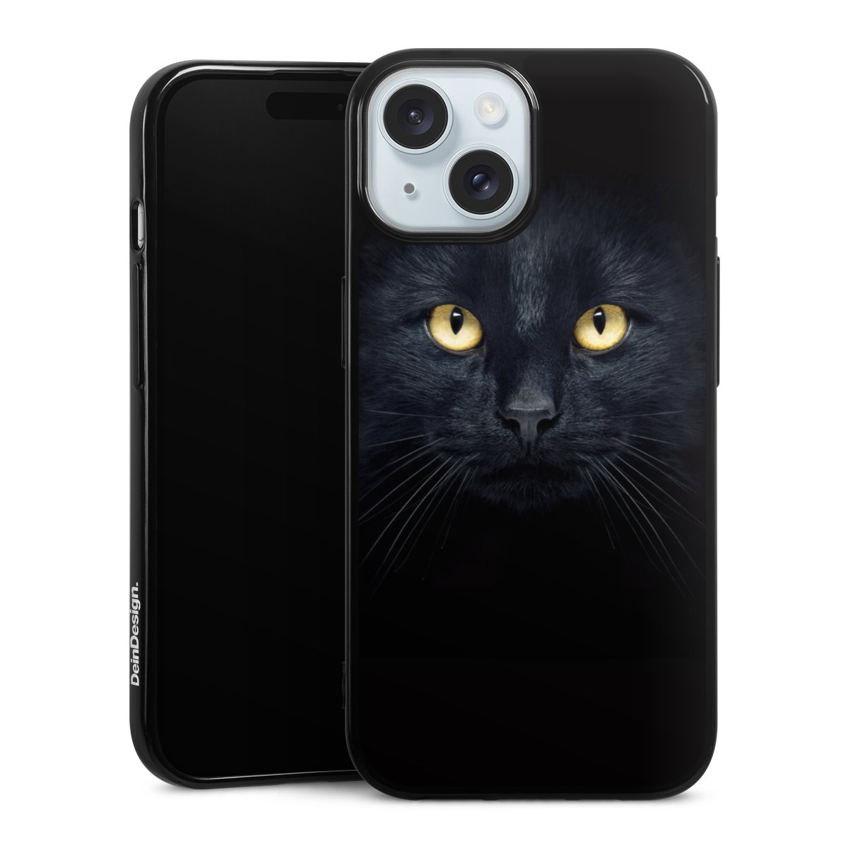 iPhone 15 Handy Silikon Hülle Case schwarz Handyhülle Eye Cat Black