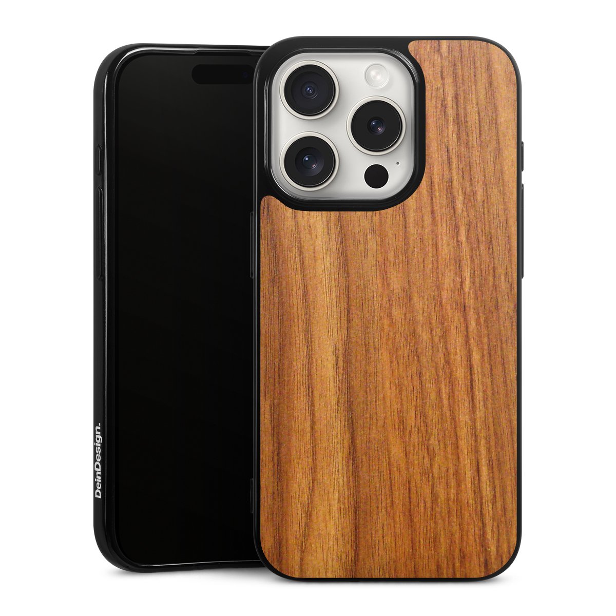 iPhone 15 Pro Handy Silikon Hülle Case schwarz Handyhülle Wood Larch Wooden Look