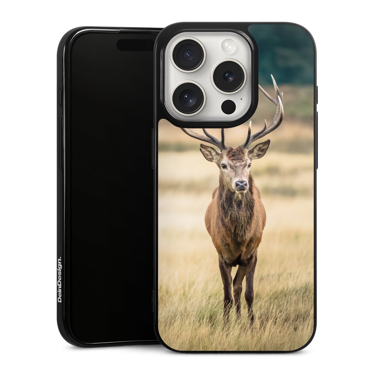 iPhone 15 Pro Handy Silikon Hülle Case schwarz Handyhülle Deer Meadow Forrest