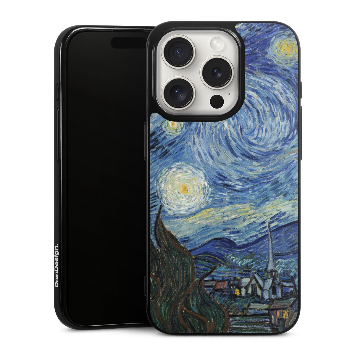 iPhone 15 Pro Handy Silikon Hülle Case schwarz Handyhülle The Starry Night Kunst Vincent Van Gogh