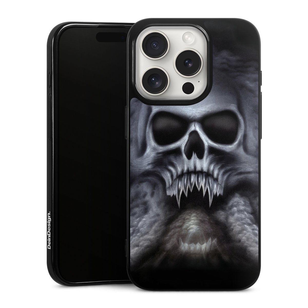 iPhone 15 Pro Handy Silikon Hülle Case schwarz Handyhülle Totenkopf Skull