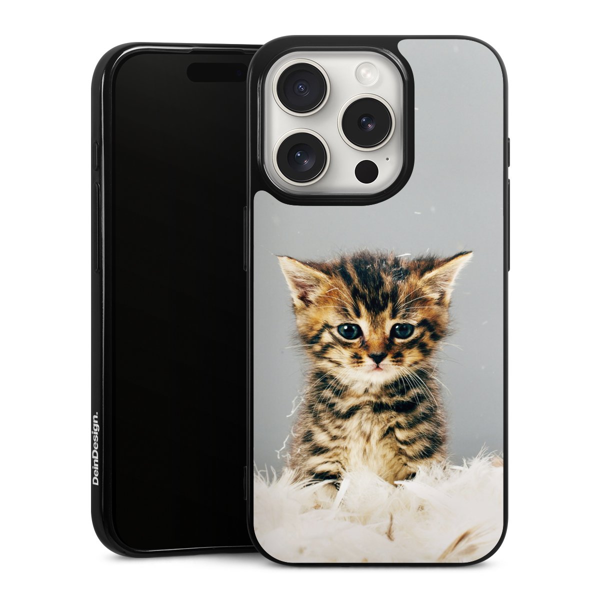 iPhone 15 Pro Handy Silikon Hülle Case schwarz Handyhülle Cat Feather Pet