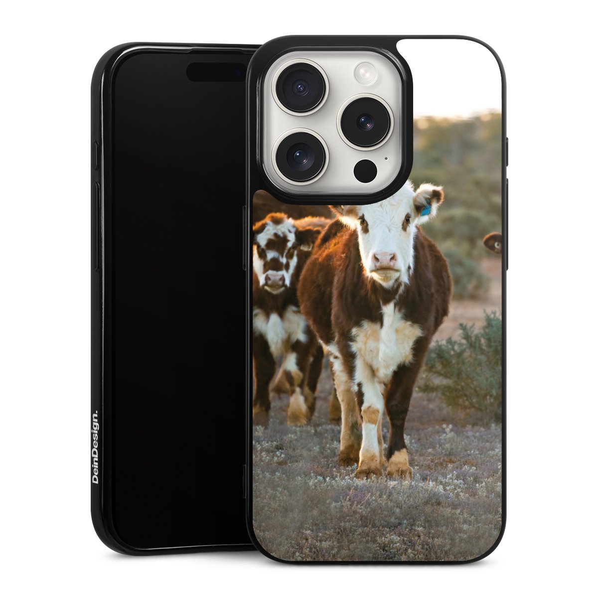 iPhone 15 Pro Handy Silikon Hülle Case schwarz Handyhülle Cow Farmer Calf