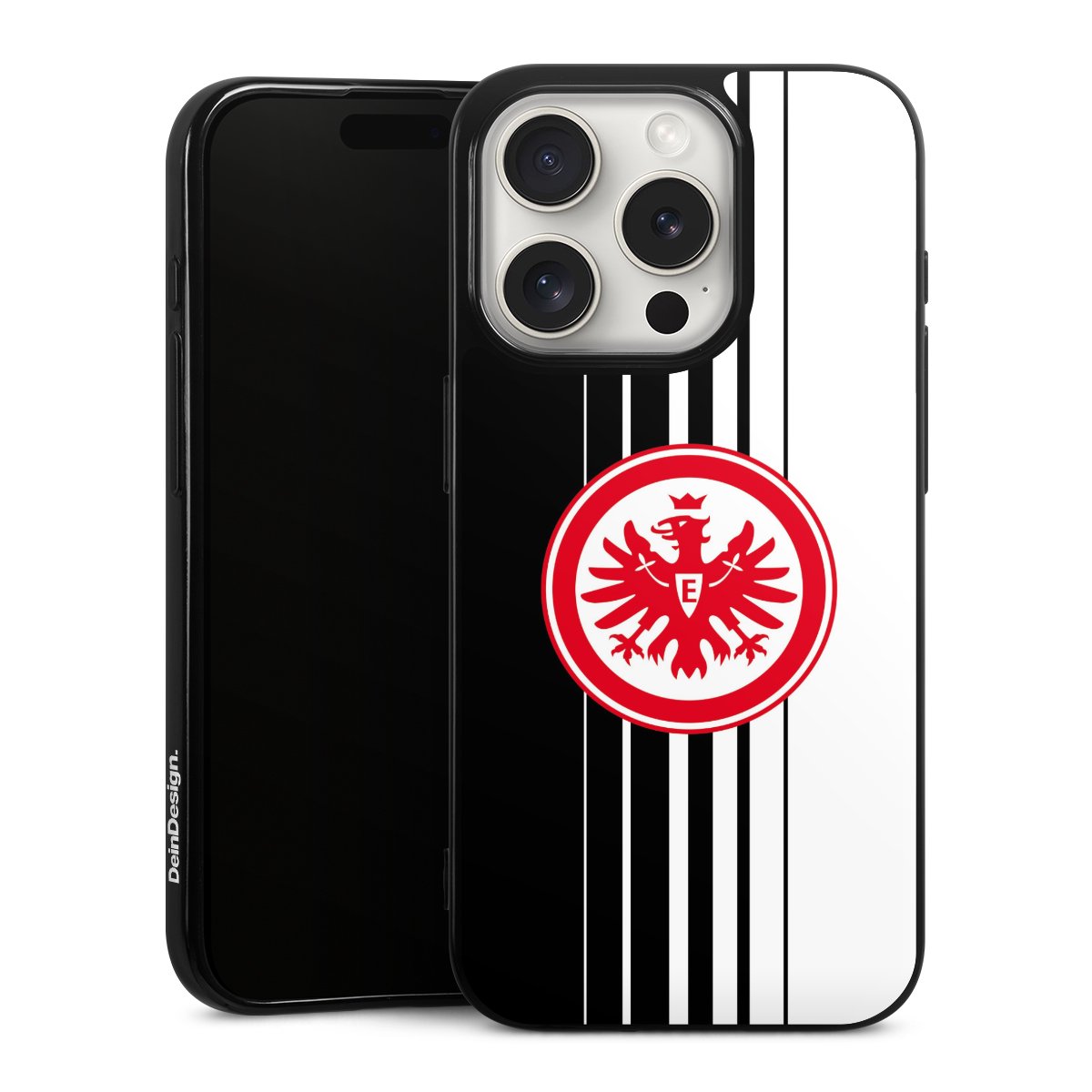 iPhone 15 Pro Handy Silikon Hülle Case schwarz Handyhülle Stripes Eintracht Frankfurt Official Licensed Product