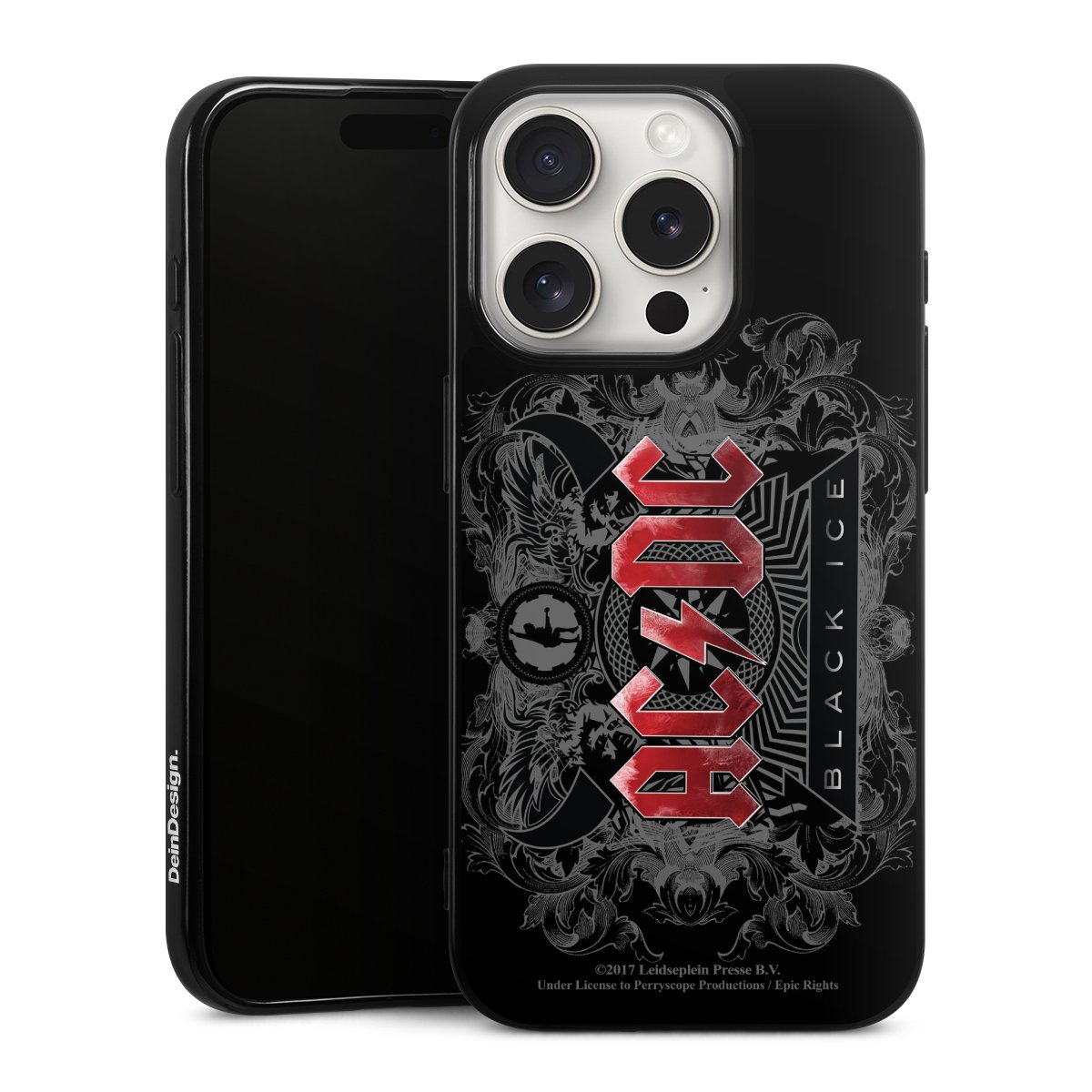 iPhone 15 Pro Handy Silikon Hülle Case schwarz Handyhülle Merchandise Black Ice Acdc