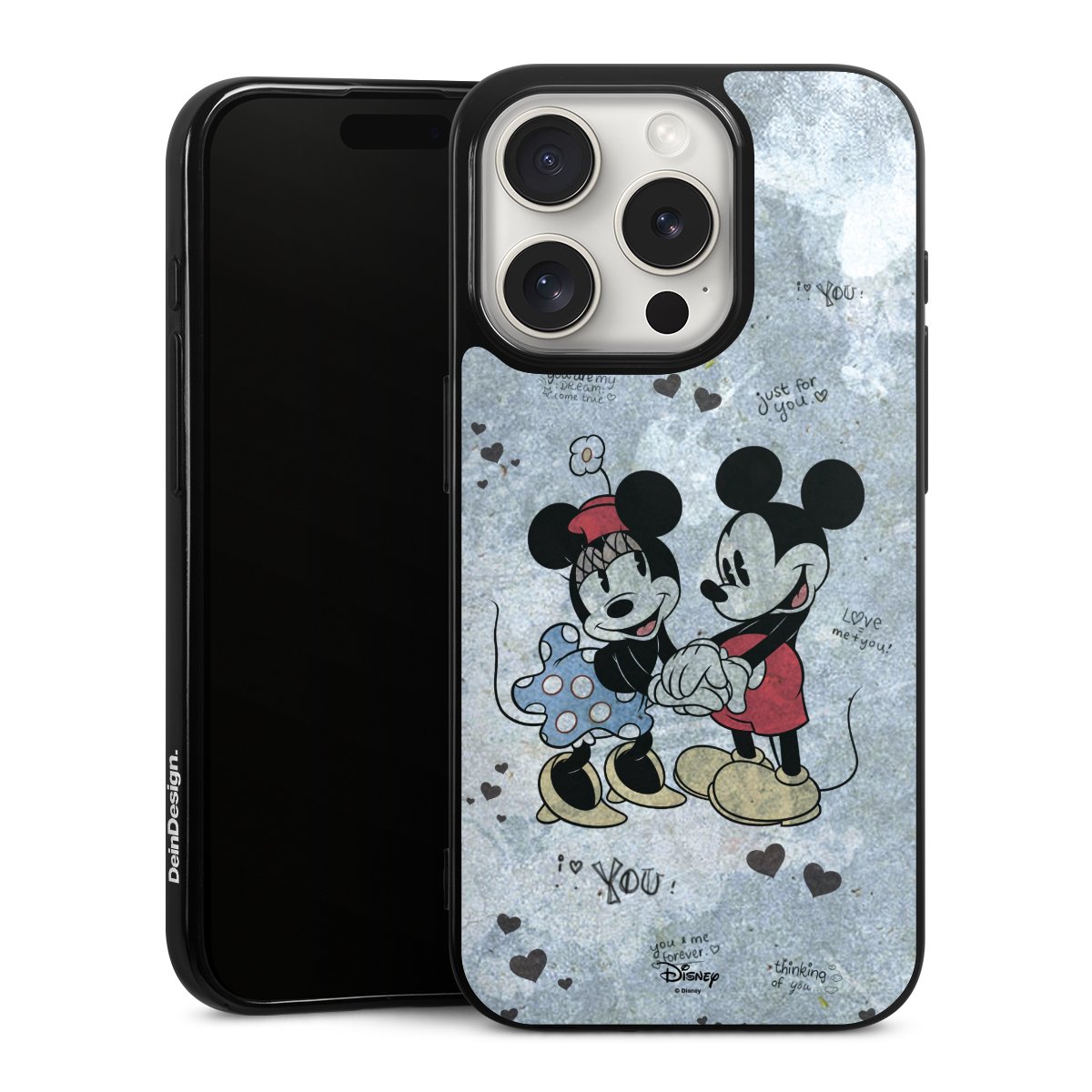 iPhone 15 Pro Handy Silikon Hülle Case schwarz Handyhülle Mickey & Minnie Mouse Vintage Disney