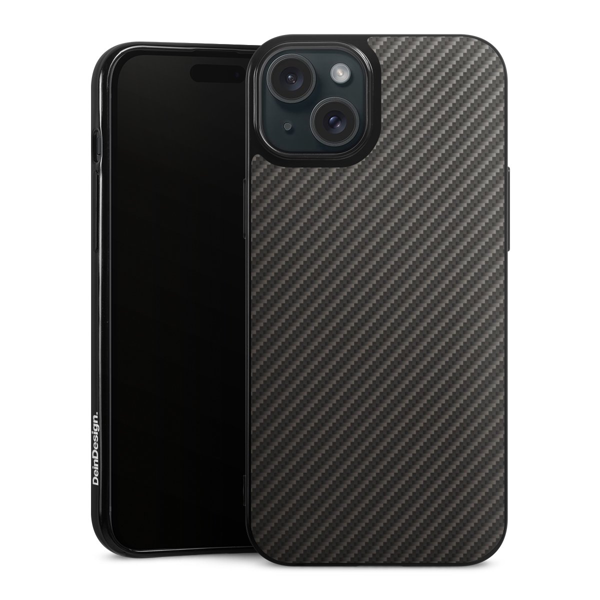 iPhone 15 Plus Handy Silikon Hülle Case schwarz Handyhülle Metallic Look Carbon Muster