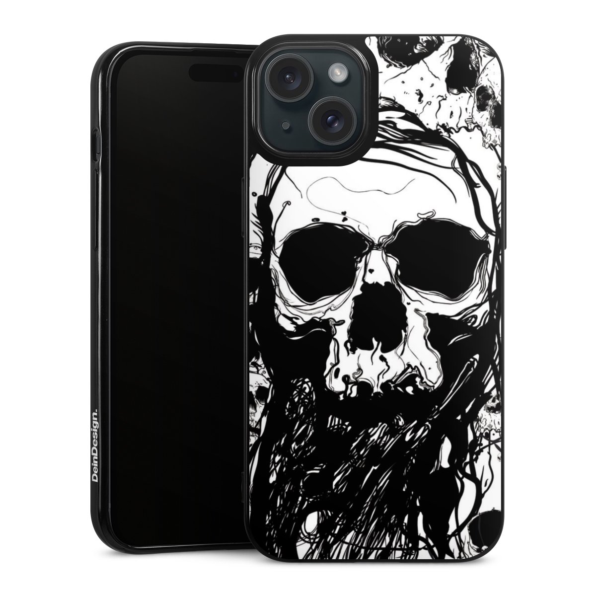 iPhone 15 Plus Handy Silikon Hülle Case schwarz Handyhülle Totenkopf Halloween